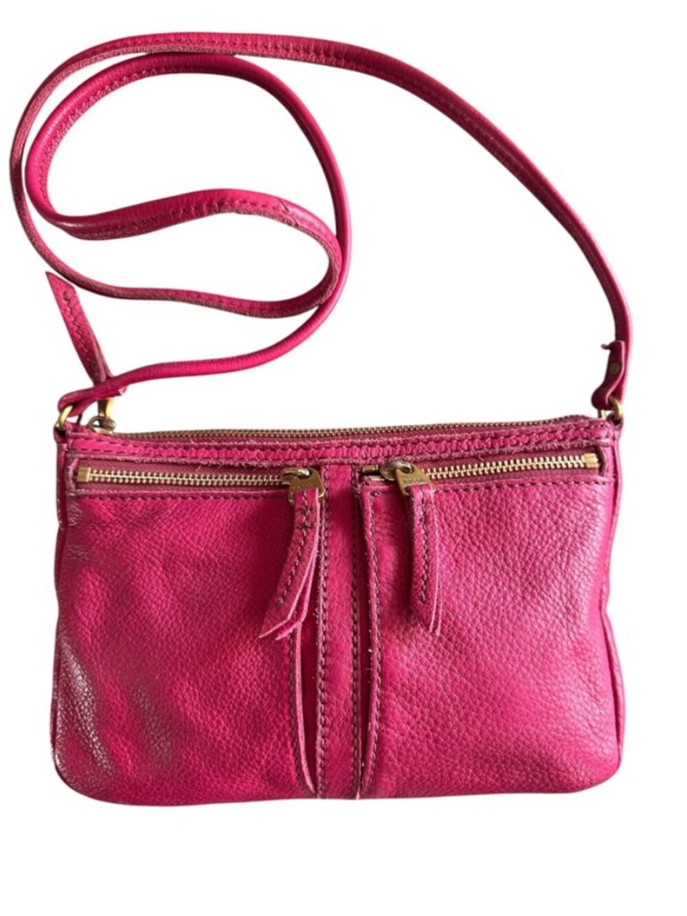 Fossil Erin Small Double Zip Leather Crossbody Bag Lipstick Pink Fuchsia Purse